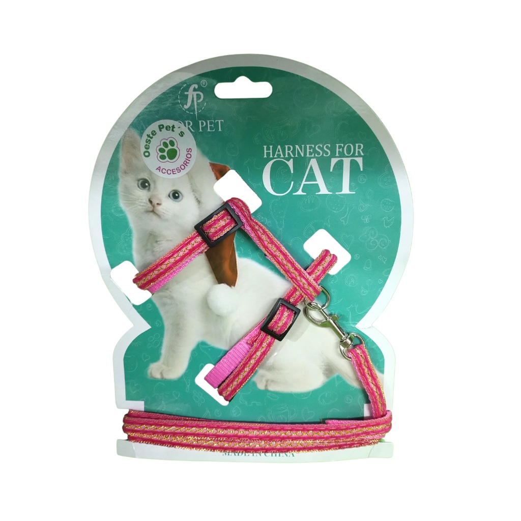 CONJUNTO ARNES Y CORREA GAMUZADO PARA GATO  (R)