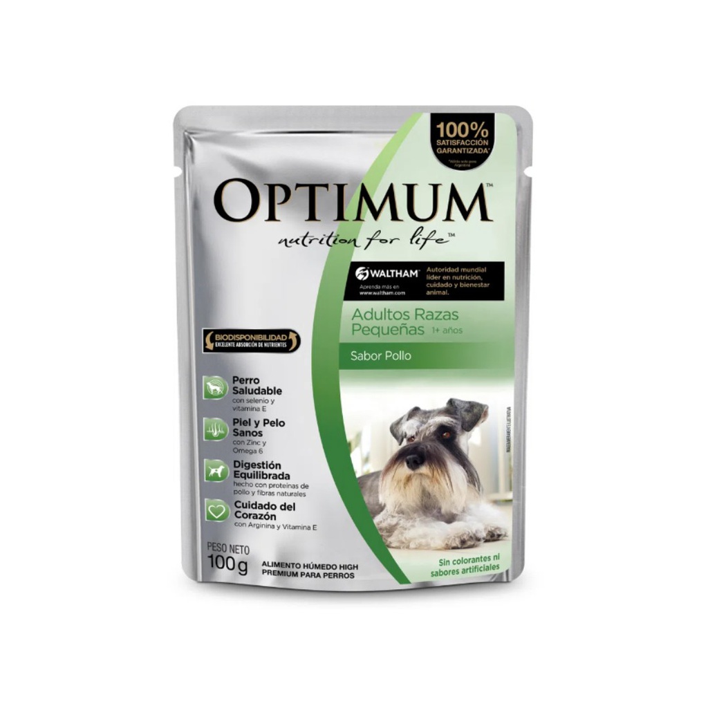 POUCH OPTIMUM ADULTO RAZAS PEQUEÑAS POLLO 12X100G