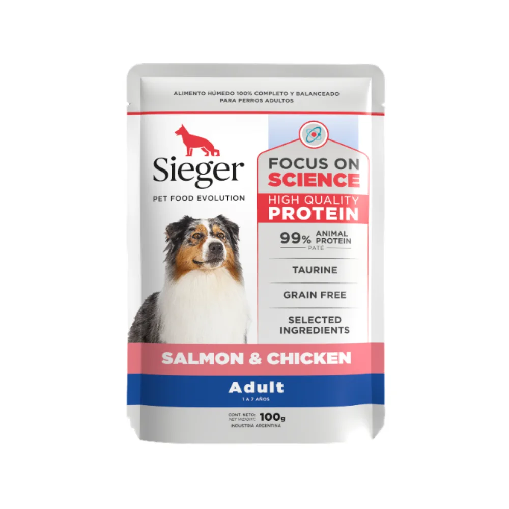 POUCH Sieger Perro Ad. WET Salmón y Pollo x 100 gr