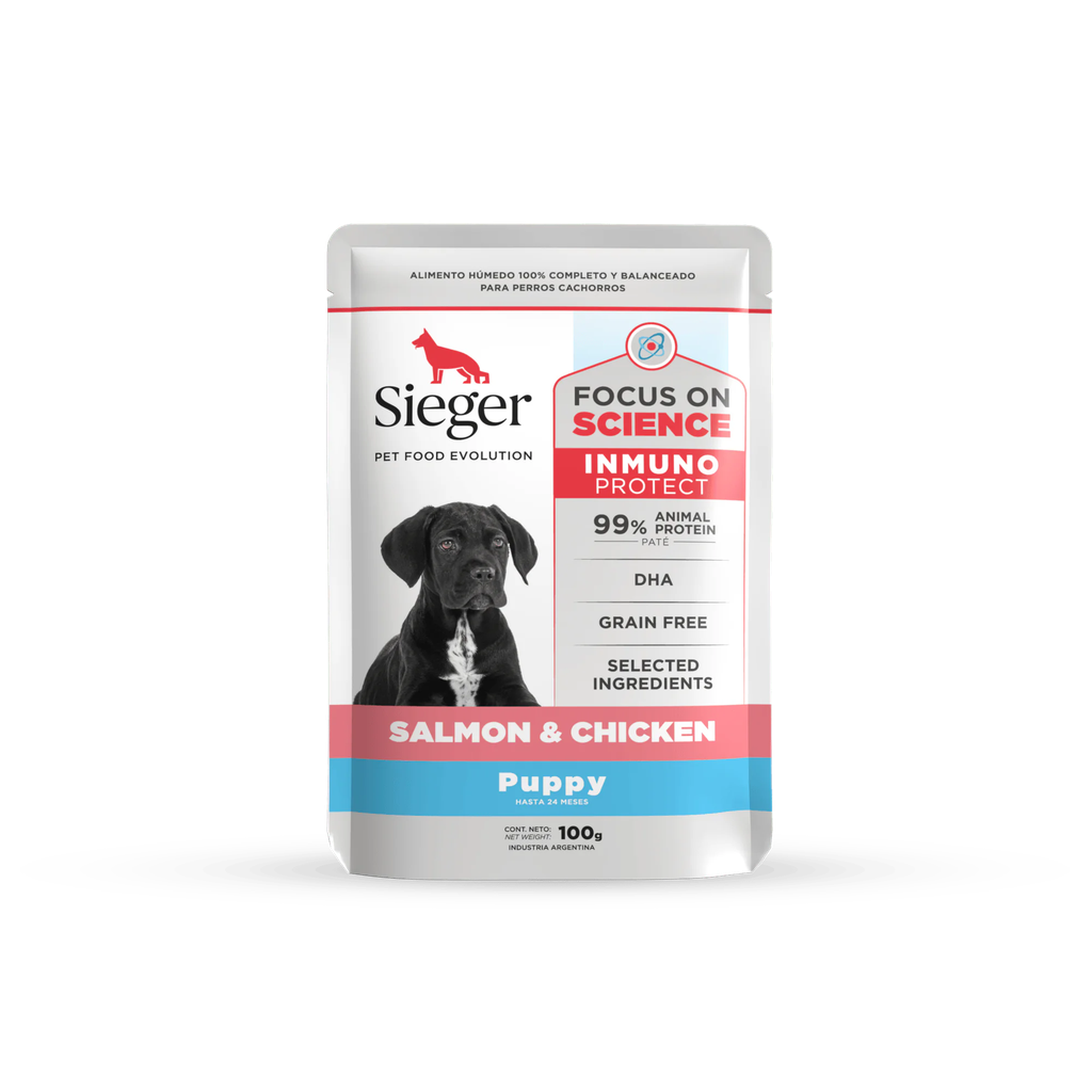 POUCH Sieger Puppy Salmón y Pollo WET x 100 gr